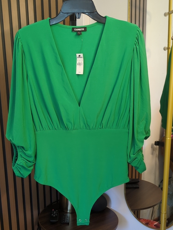 Express Tops - Express Emerald Green V-Neck Dolman Sleeve Bodysuit Large
